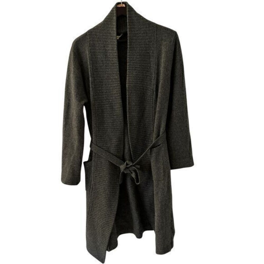 Garnet Hill Dark Grey Wool Angora Belted Long Cardigan or Robe Size XS